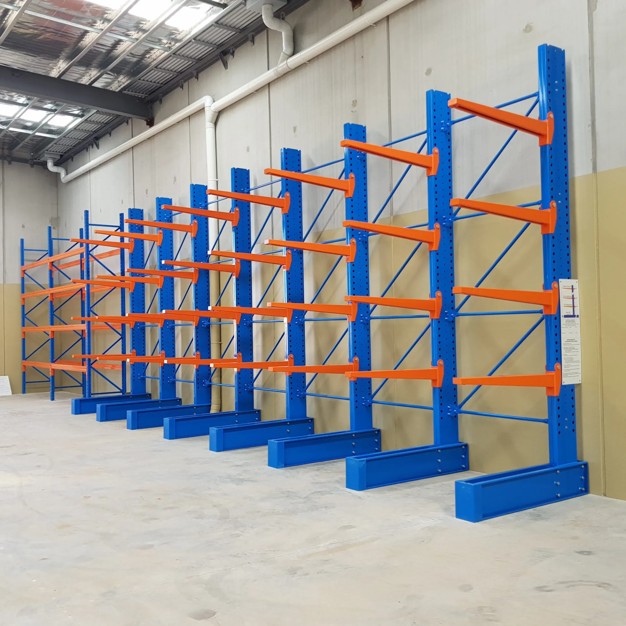 Cantilever Racking, used for storage of large or bulky items professionally installed in a warehouse with Pallet Racking 